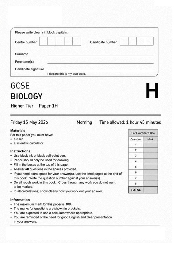 AQA/Edexcel Predicted Biology Papers 2026