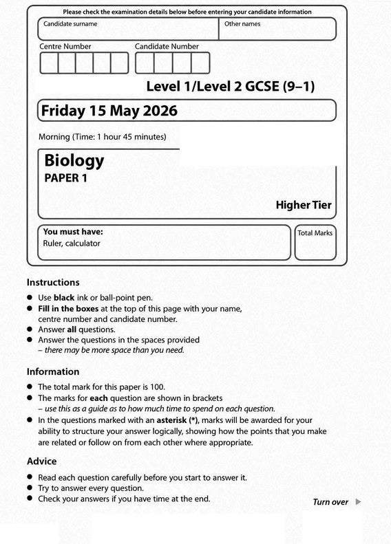AQA/Edexcel Predicted Biology Papers 2026